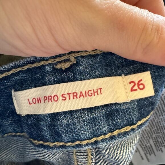 Levi‘s Low Pro Straight Jeans Sz 26 High Rise Distressed Medium Blue Wash - Picture 6 of 11